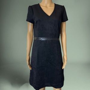 Sharagano A-Line Velvet Dress Size 4 Full Black Knee Length V-Neck Stretch